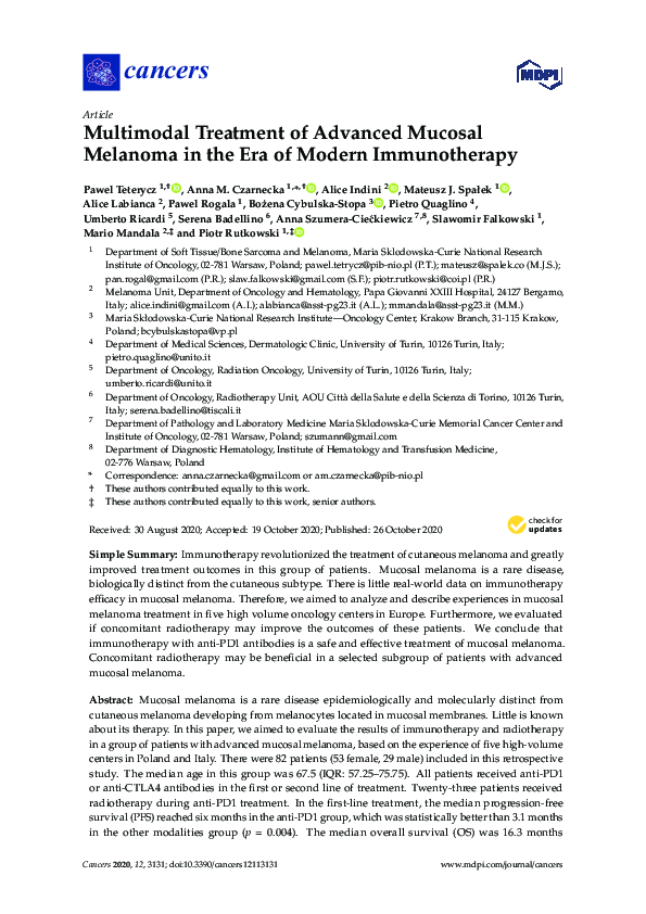 (PDF) Multimodal Treatment of Advanced Mucosal Melanoma in the Era of ...