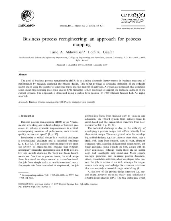 (PDF) Business process reengineering: an approach for process mapping
