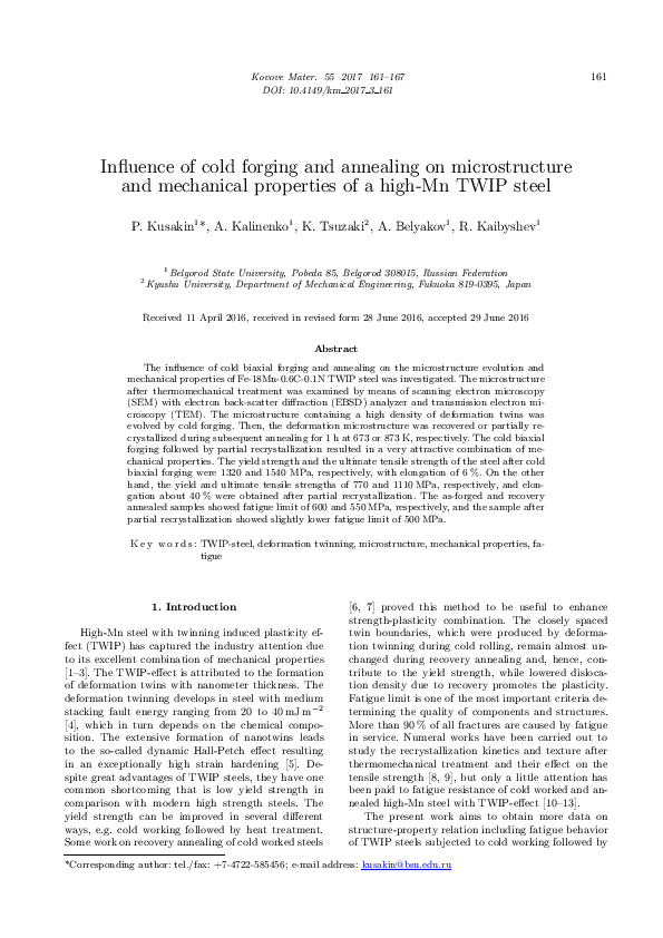 (PDF) Influence of cold forging and annealing on microstructure and ...