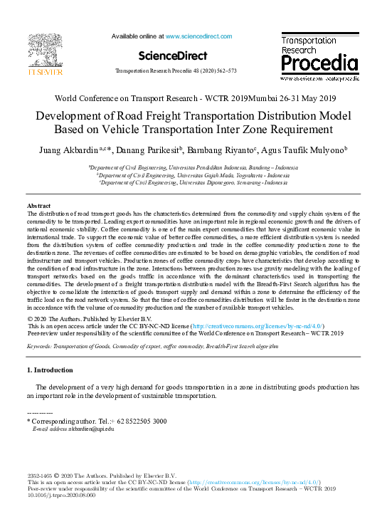(PDF) Development of Road Freight Transportation Distribution Model ...
