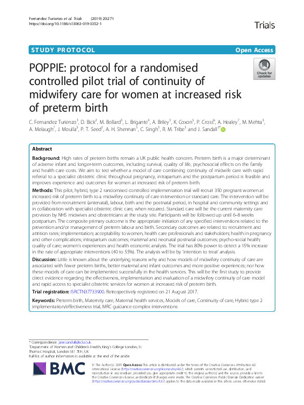 (PDF) POPPIE: protocol for a randomised controlled pilot trial of ...