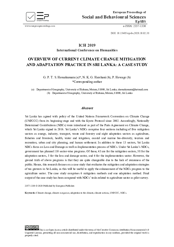(PDF) Overview Of Current Climate Change Mitigation And Adaptation ...