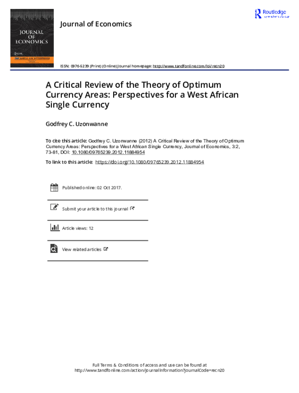 (PDF) A Critical Review of the Theory of Optimum Currency Areas ...