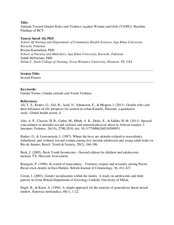 (PDF) Attitude Toward Gender Roles and Violence Against Women and Girls ...