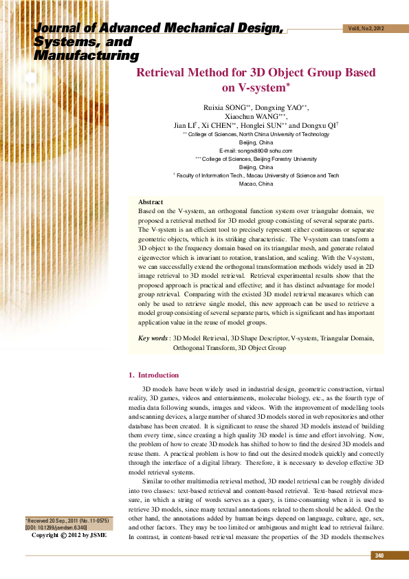 (PDF) Retrieval Method for 3D Object Group Based on V-system
