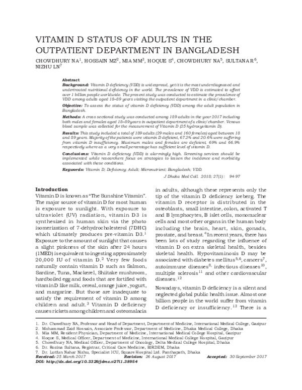 (PDF) VITAMIN D STATUS OF ADULTS IN THE OUTPATIENT DEPARTMENT IN BANGLADESH