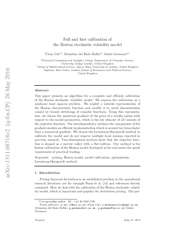 (PDF) Full and fast calibration of the Heston stochastic volatility model
