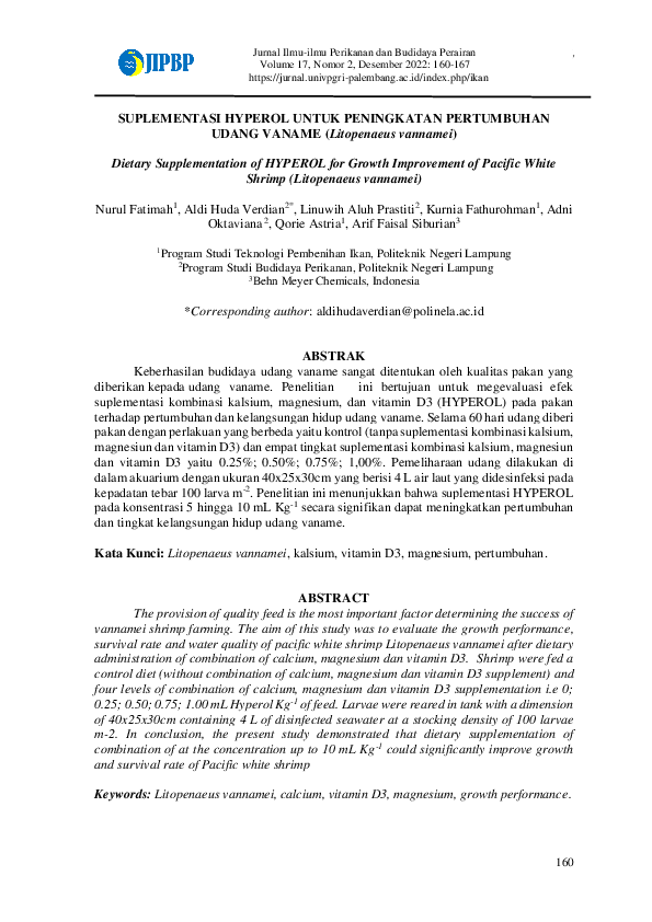 (PDF) Suplementasi HYPEROL untuk Peningkatan Pertumbuhan Udang Vaname ...
