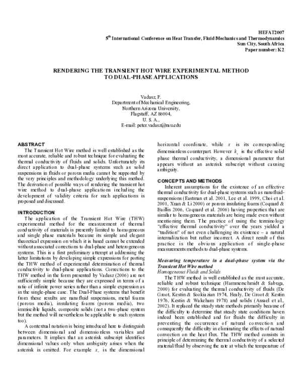 (PDF) Rendering the Transient Hot Wire Experimental Method to Dual ...