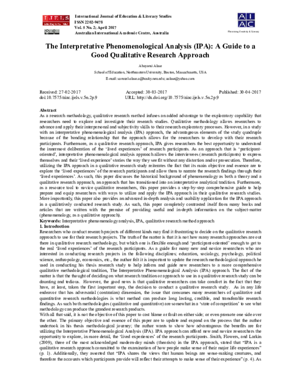(PDF) The Interpretative Phenomenological Analysis (IPA) A Guide to a Good Qualitative Research