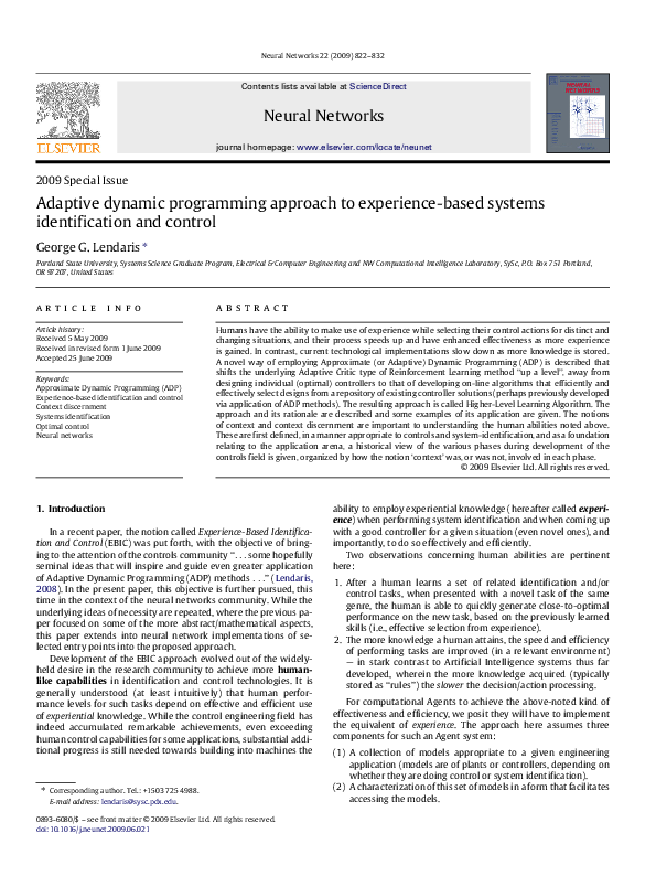 (PDF) Adaptive dynamic programming approach to experience-based systems ...