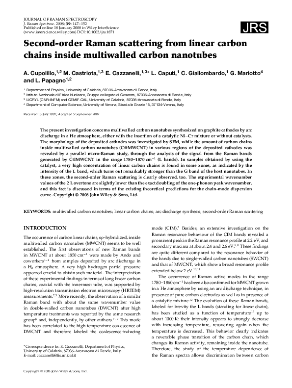 (PDF) Second‐order Raman scattering from linear carbon chains inside ...