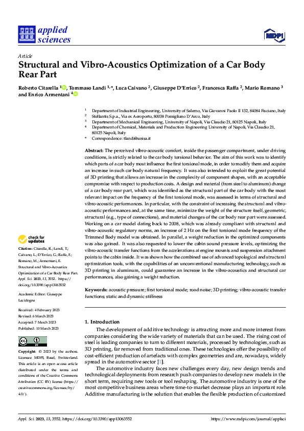 (PDF) Structural and Vibro-Acoustics Optimization of a Car Body Rear Part