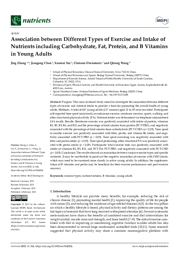 (PDF) Association between Different Types of Exercise and Intake of ...
