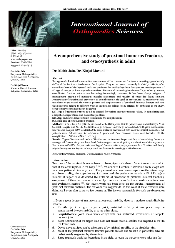 (PDF) A comprehensive study of proximal humerus fractures and ...