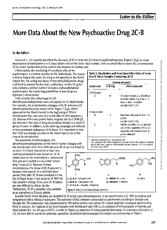 (PDF) More Data About the New Psychoactive Drug 2C-B