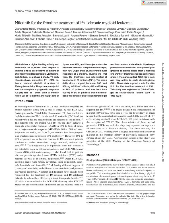 (PDF) Nilotinib as First-Line Therapy for Ph+ CML