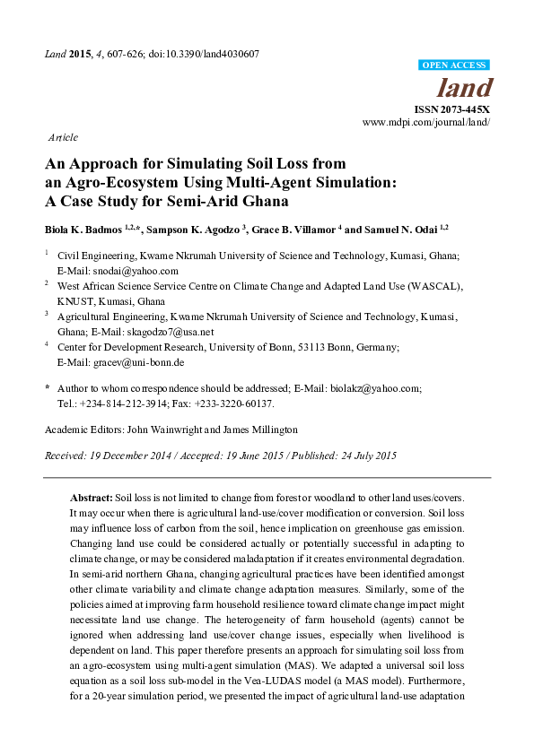 Pdf An Approach For Simulating Soil Loss From An Agro Ecosystem Using