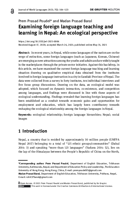 (PDF) Examining foreign language teaching and learning in Nepal: An ...