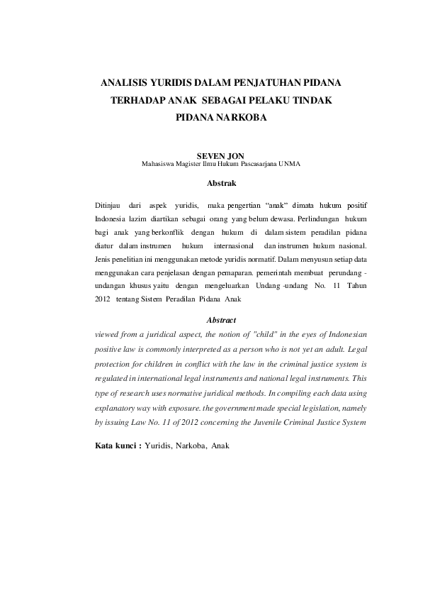 (PDF) ANALISIS YURIDIS DALAM PENJATUHAN PIDANA TERHADAP ANAK SEBAGAI ...