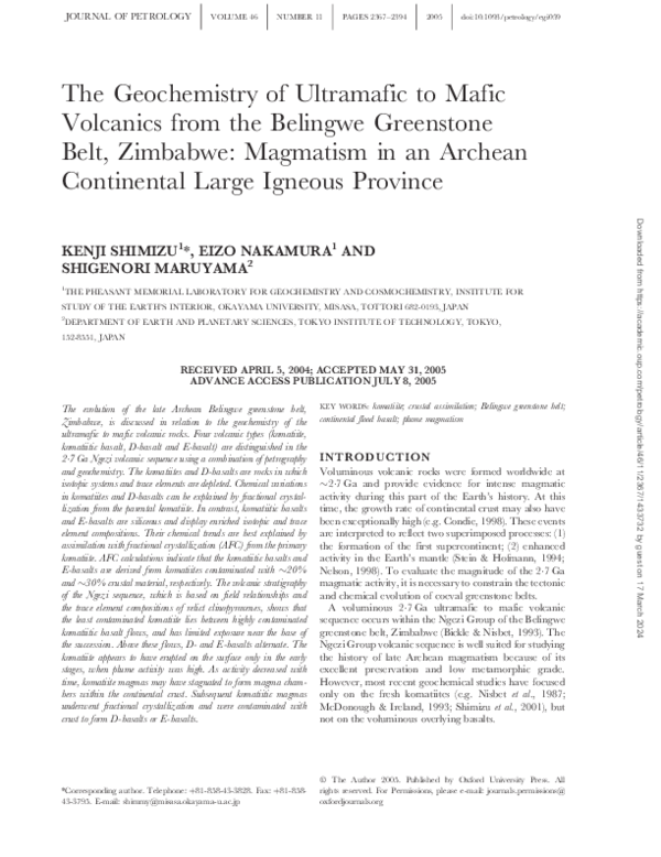 (PDF) The Geochemistry of Ultramafic to Mafic Volcanics from the ...