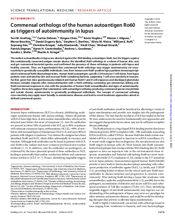 (PDF) Commensal orthologs of the human autoantigen Ro60 as triggers of ...