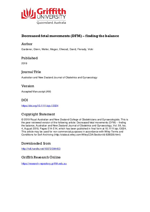 (PDF) Decreased fetal movements (DFM) – finding the balance