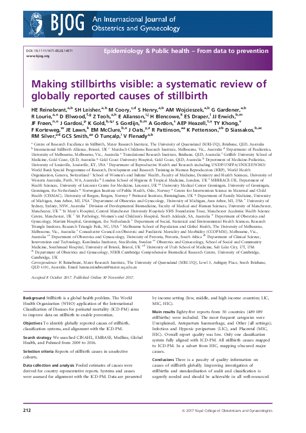 (PDF) Making stillbirths visible: a systematic review of globally ...