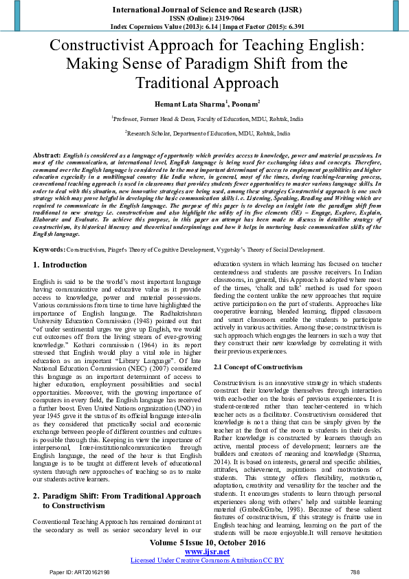(PDF) Constructivist Approach for Teaching English: Making Sense of ...