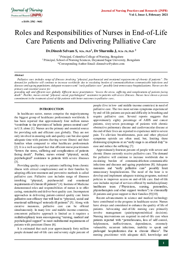 (PDF) Roles and Responsibilities of Nurses in End-of-Life Care Patients ...