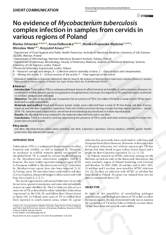 (PDF) No evidence of Mycobacterium tuberculosis complex infection in ...