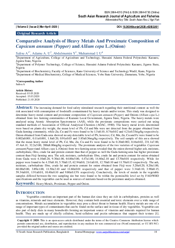 (PDF) Comparative Analysis of Heavy Metals And Proximate Composition of ...