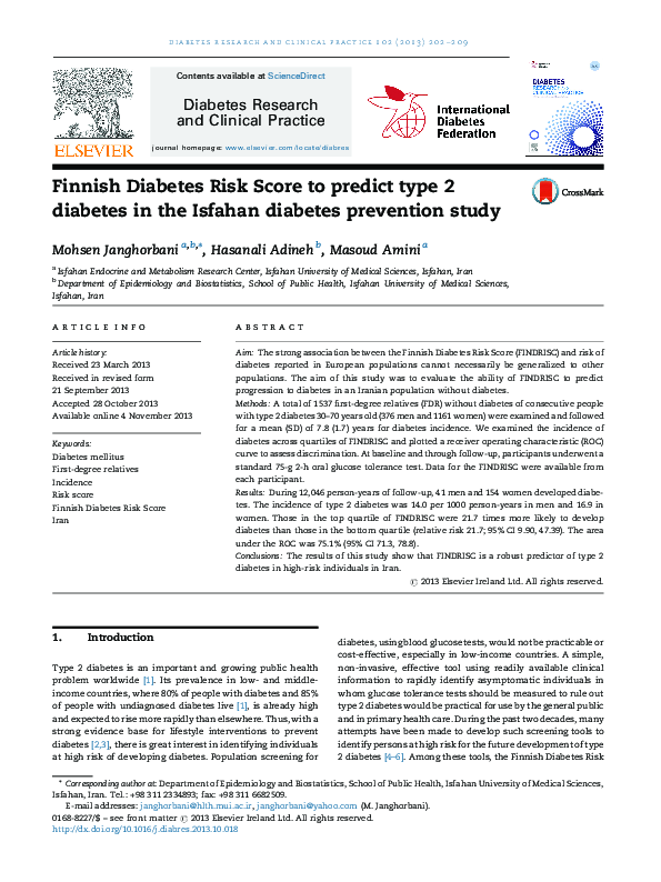 (PDF) Finnish Diabetes Risk Score to predict type 2 diabetes in the ...