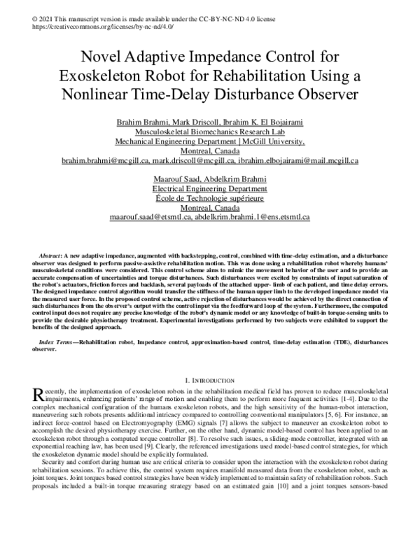 (PDF) Novel adaptive impedance control for exoskeleton robot for ...