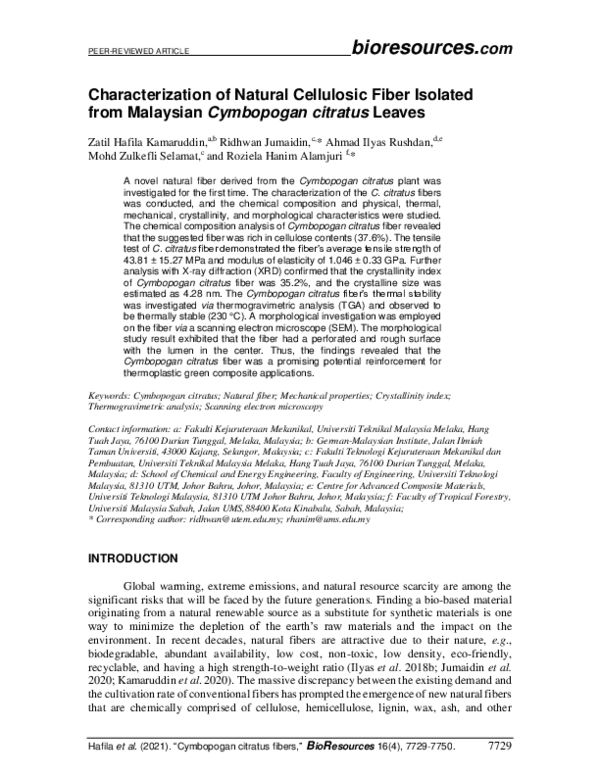 (PDF) Characterization of natural cellulosic fiber isolated from ...