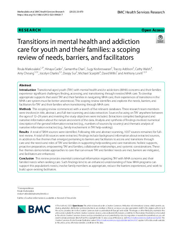 (PDF) Transitions in mental health and addiction care for youth and ...