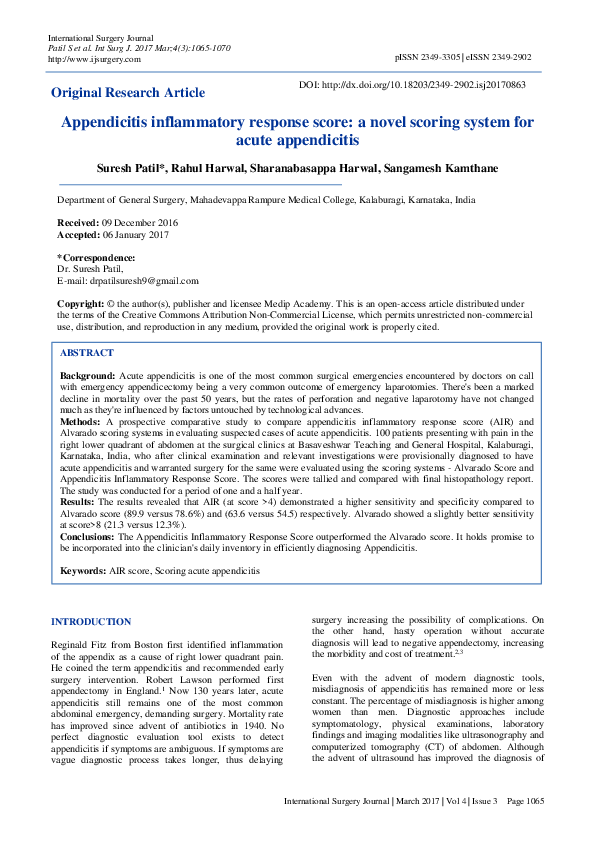 (PDF) Appendicitis inflammatory response score: a novel scoring system ...