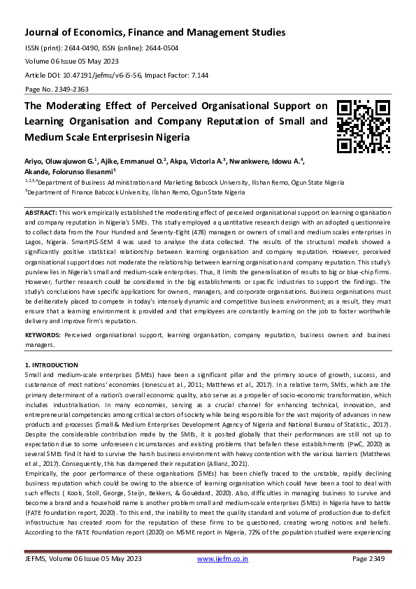 (PDF) The Moderating Effect of Perceived Organisational Support on ...