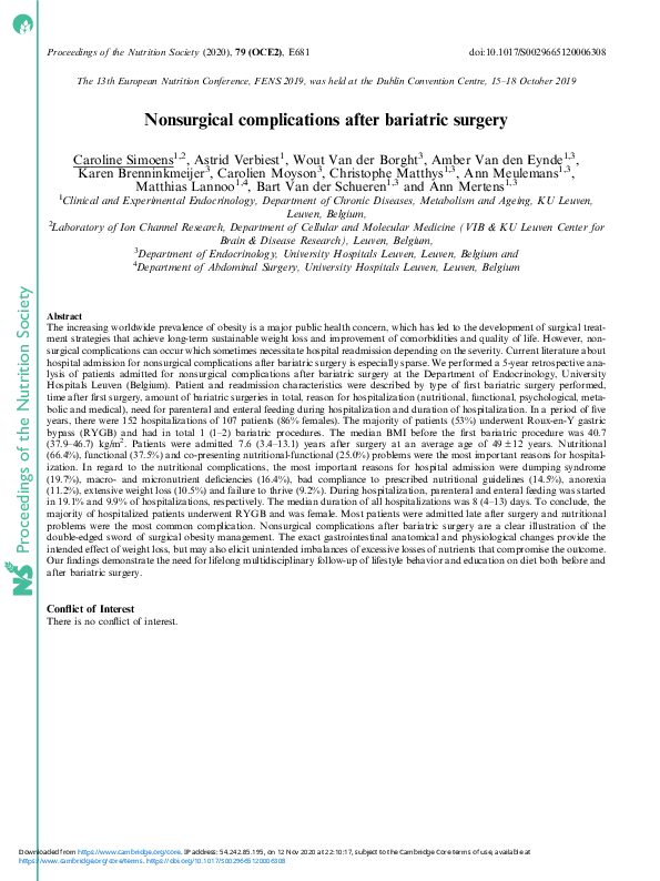 (PDF) Nonsurgical complications after bariatric surgery | Matthias ...