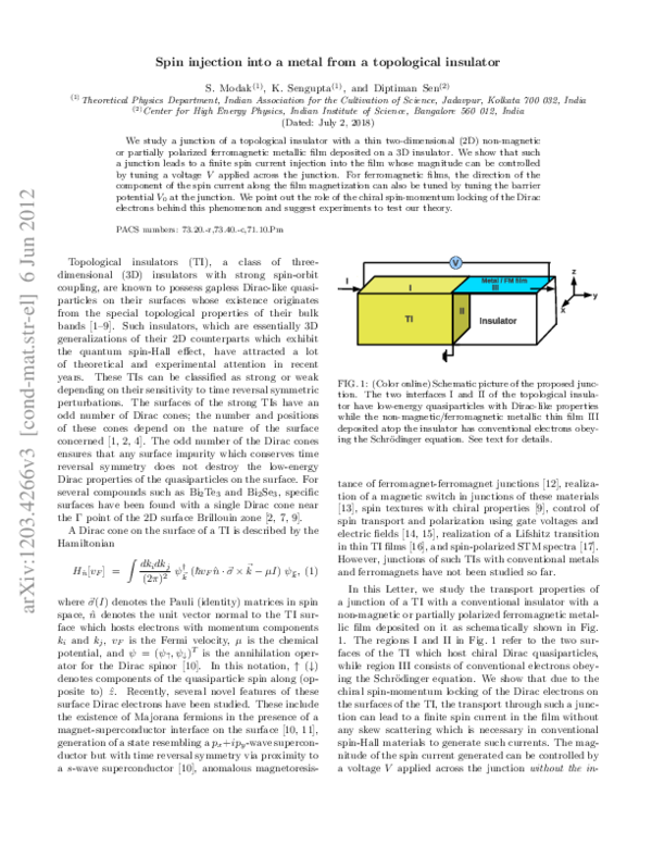 (PDF) Spin injection into a metal from a topological insulator