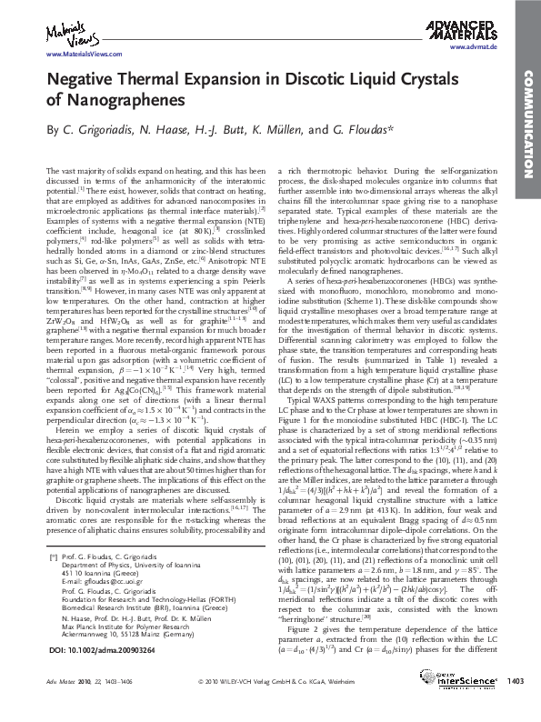 (PDF) Negative Thermal Expansion in Discotic Liquid Crystals of ...