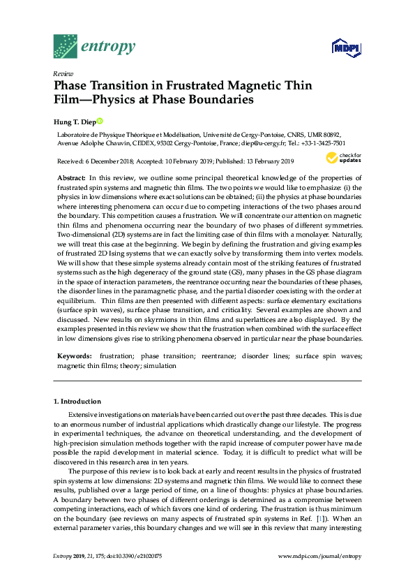 (PDF) Phase Transition in Frustrated Magnetic Thin Film-Physics at ...