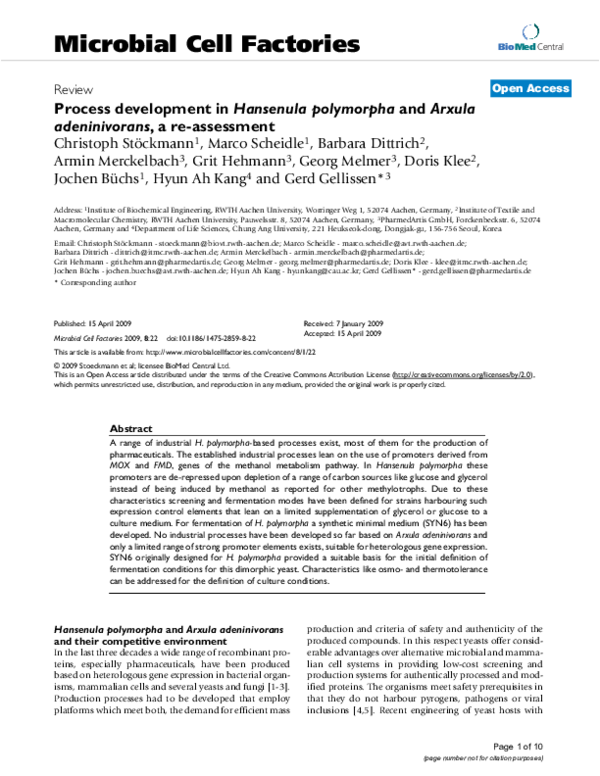 (PDF) Process development in Hansenula polymorpha and Arxula ...