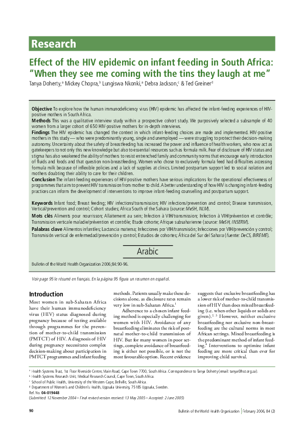 (PDF) HIV epidemic and infant feeding in South Africa