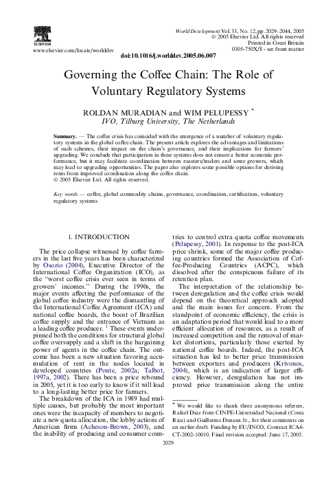(PDF) Governing the coffee chain: The role of voluntary regulatory systems