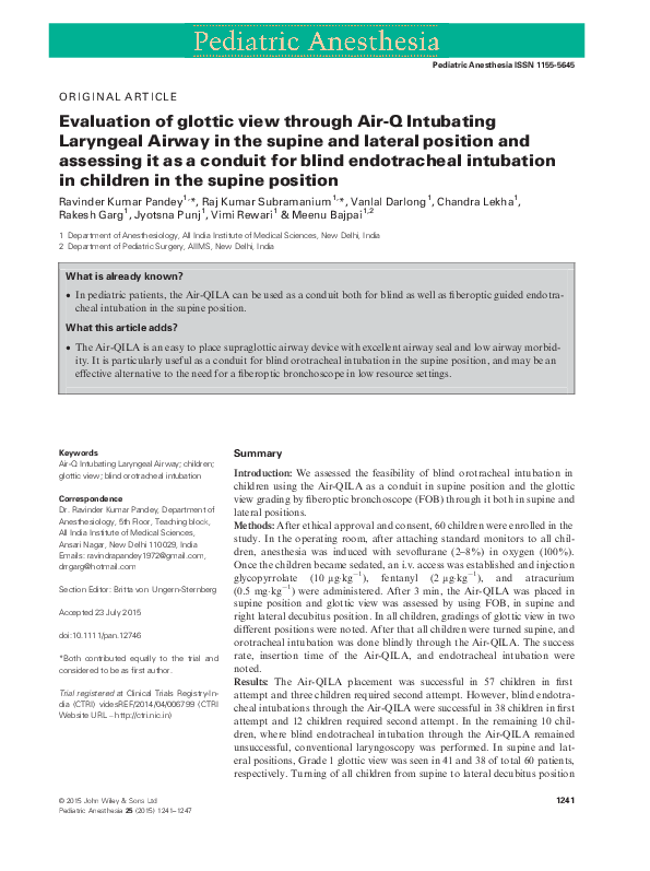 (PDF) Evaluation of glottic view through Air-Q Intubating Laryngeal ...