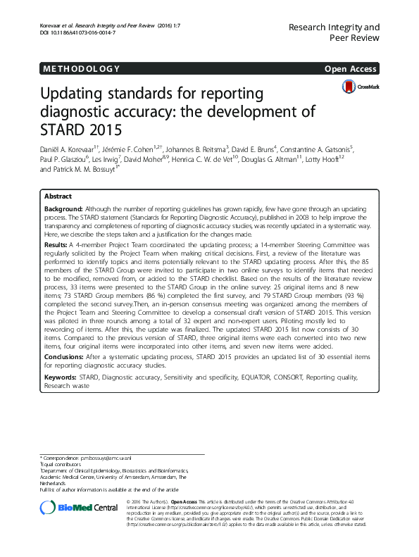 (PDF) Updating standards for reporting diagnostic accuracy: the ...