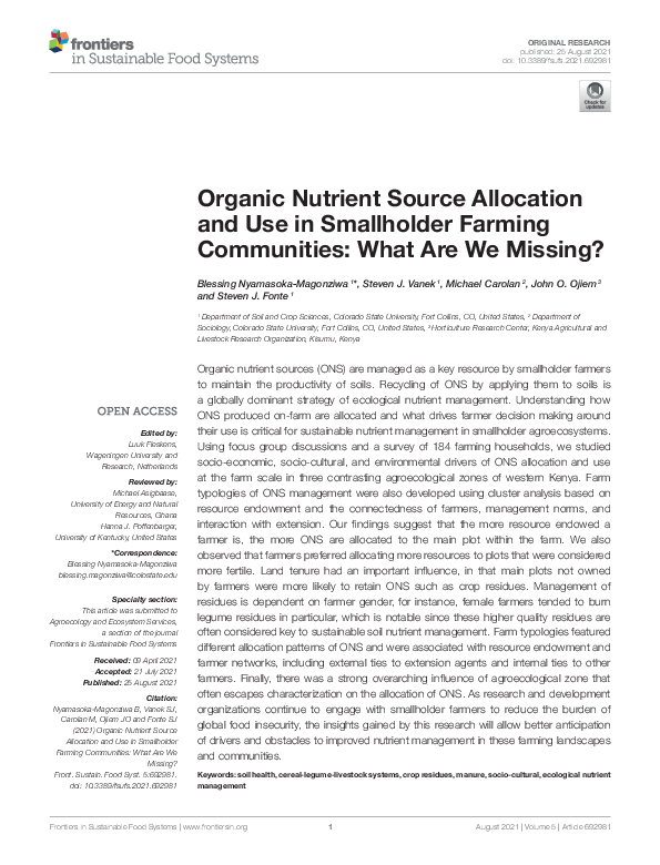 (PDF) Organic Nutrient Source Allocation and Use in Smallholder Farming ...