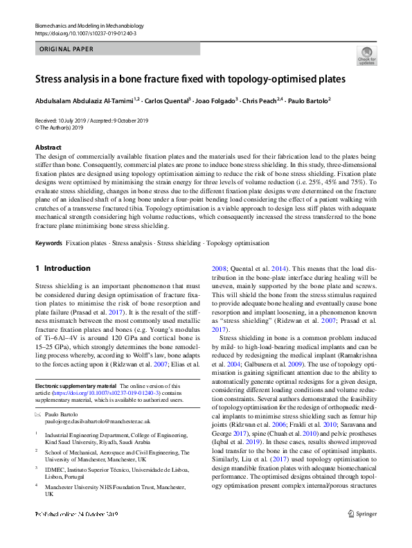 (PDF) Stress analysis in a bone fracture fixed with topology-optimised ...