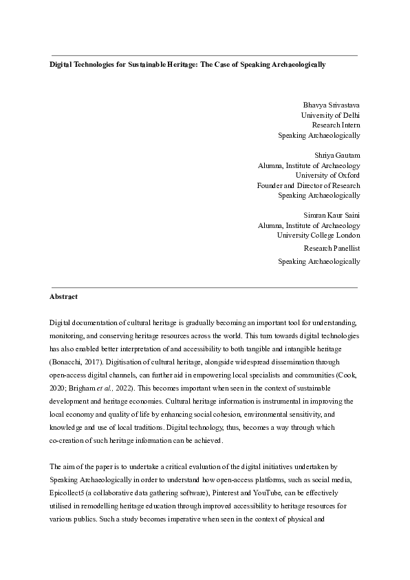 (PDF) Digital Technologies for Sustainable Heritage: The Case of ...